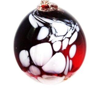 Hanging Blown Glass Ball Tawny Port Colour with Hand Painted White Decor